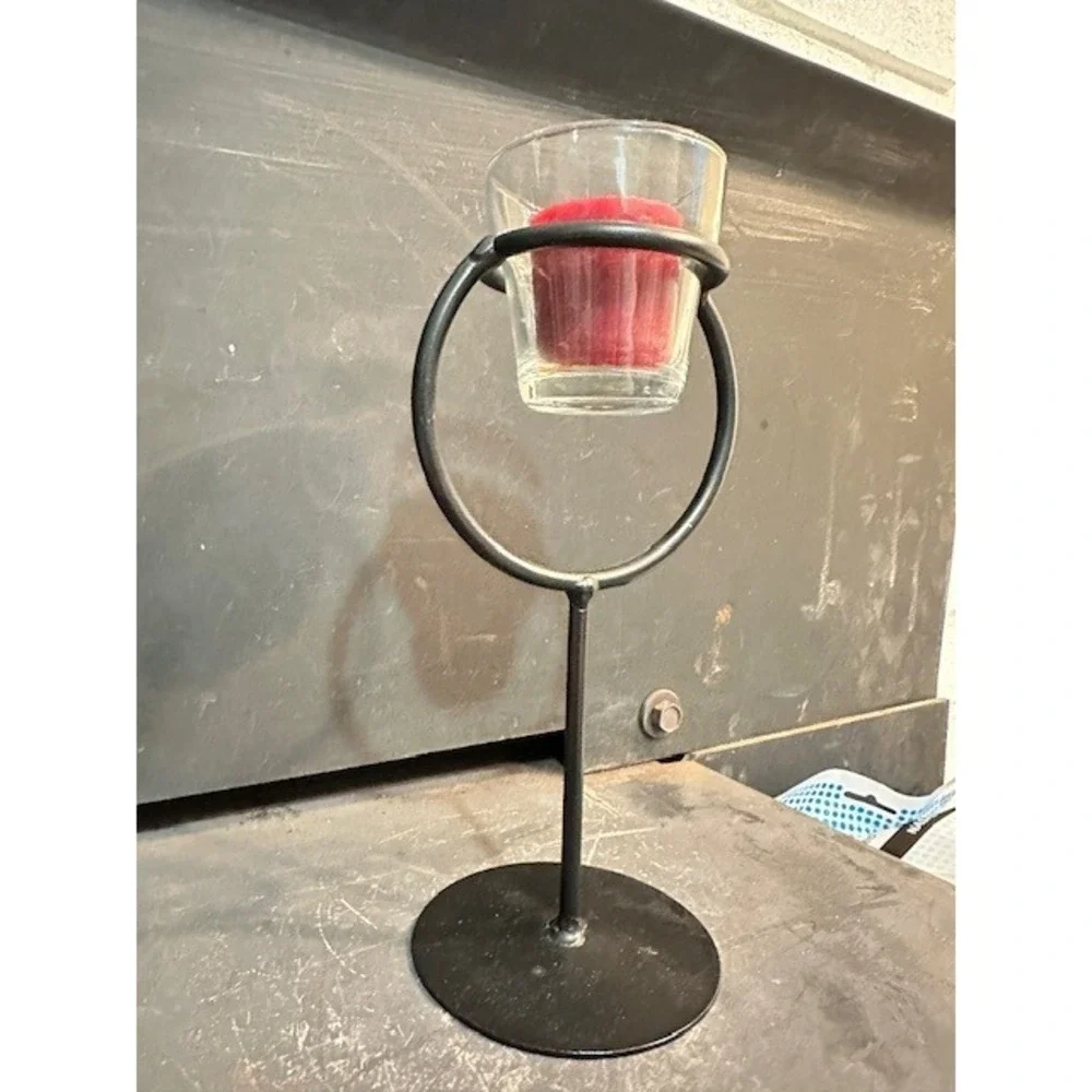 Modern Black Wrought Iron Votive Candle Holder Geometric Circle Pedestal‎ Stand